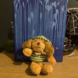 Striped Green and Tan Mini Plush Dog